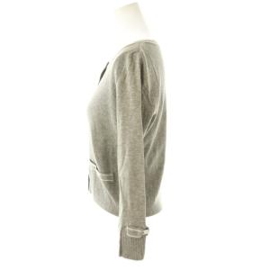 René リブニット カーディガン 刺繍 袖リボン 36 グレー 白 /CX OS