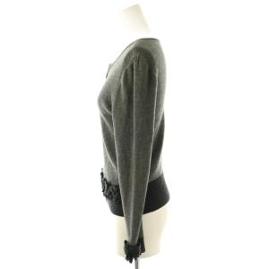 M'S GRACY リボン ジップアップ リブニット カーディガン ウール バイカラー 38 グレー チャコール /CX OS