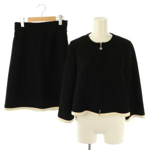 ツイード ジャケット スカート セットアップ ノーカラー バイカラー 38 黒 アイボリー /CX OS