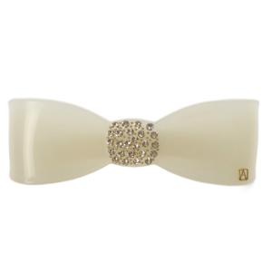 バレッタ リボンモチーフ ラインストーン ホワイト /YO27