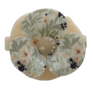 バレッタ カメリアモチーフ 花柄 カーキ ベージュ /YO25