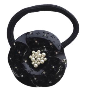 ヘアゴム カメリアモチーフ フェイクパール ブラック /YO26