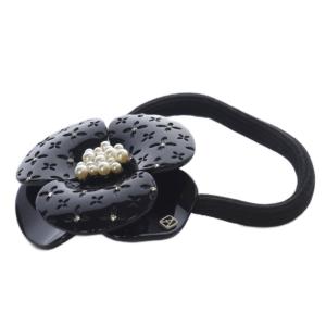 Alexandre De Paris ヘアゴム カメリアモチーフ フェイクパール ブラック /YO26