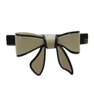 バレッタ リボンモチーフ バイカラー ベージュ ブラック /YO2