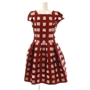 Check Jacquard Dress ワンピース 膝丈 チェック 半袖 36 レッド /HK OS