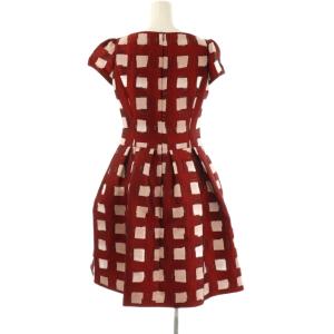 M'S GRACY Check Jacquard Dress ワンピース 膝丈 チェック 半袖 36 レッド /HK OS