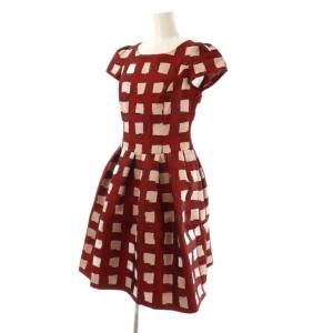 M'S GRACY Check Jacquard Dress ワンピース 膝丈 チェック 半袖 36 レッド /HK OS