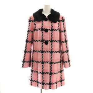 ファー付きツイードコート 2WAY アウター 38 ピンク ブラック /DF OS
