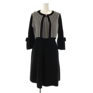 千鳥格子 カーディガン ワンピース アンサンブルニット リボン 38 ブラック /HK OS