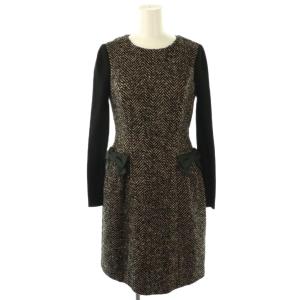 ミックスツイード ヘリンボーン ワンピース ニット アルパカ混 36 ミックスベージュ ブラック /ES
