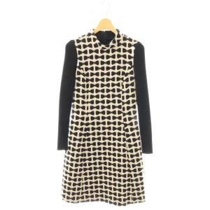 リボンジャガード ワンピース 36 黒 ベージュ /CX OS