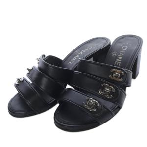 CHANEL サンダル ミュール ココマーク レザー 35C ブラック