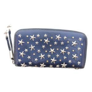 JIMMY CHOO 長財布 ウォレット レザー スタースタッズ ラウンドファスナー 青 ブルー /JS