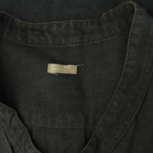 MARGARET HOWELL リネン 半袖ワンピース ロング バンドカラー ハーフボタン F ブラック /MY OS