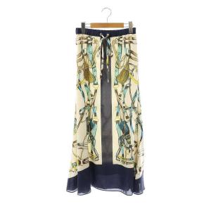 25SS マリンスカーフロングスカート フレア 36 ネイビー アイボリー マルチカラー /DO OS