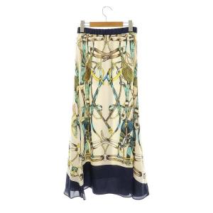 Grace Class 25SS マリンスカーフロングスカート フレア 36 ネイビー アイボリー マルチカラー /DO OS