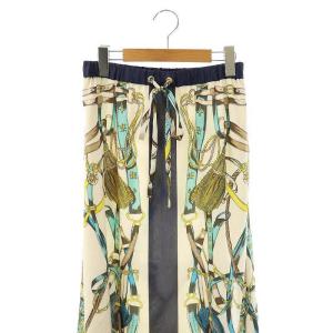 Grace Class 25SS マリンスカーフロングスカート フレア 36 ネイビー アイボリー マルチカラー /DO OS