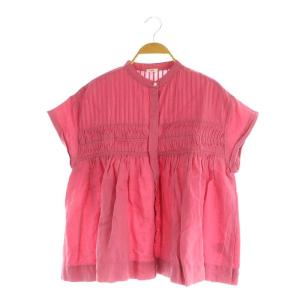 コットンリネン タックブラウス 半袖 ピンク /MY OS