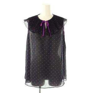 ハートドットプリントプリーツエリ ブラウスドット柄ブラウス プルオーバー シアー 38 黒 紫 /CX
