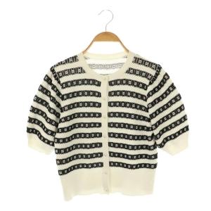 25SS リボンボーダーニットカーディガン 半袖 2 ホワイト ブラック /DF OS SH