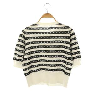 Loulou Willoughby 25SS リボンボーダーニットカーディガン 半袖 2 ホワイト ブラック /DF OS SH