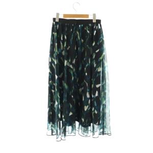 ANAYI 24AW アートプリントギャザータック スカート ロング 38 ブラック /HK OS SH