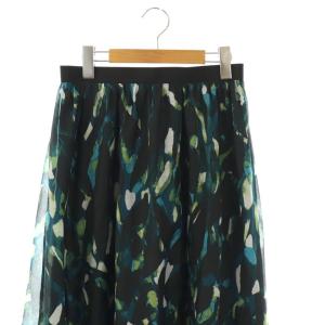 ANAYI 24AW アートプリントギャザータック スカート ロング 38 ブラック /HK OS SH