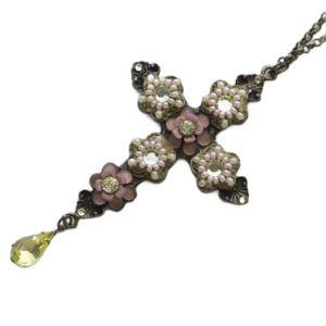 ネックレス ペンダント ビーズ フラワーモチーフ 十字架 ゴールド色 /YO8