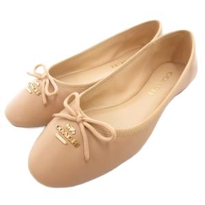 CC749 アリーナ バレエ シューズ フラットパンプス リボン レザー 5.5 ピンクベージュ /JS