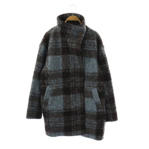 24AW ショートシャギースタンドカラーコート チェック F ブルーグレー ブラック /DF OS