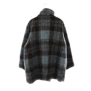 LagunaMoon 24AW ショートシャギースタンドカラーコート チェック F ブルーグレー ブラック /DF OS