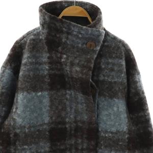 LagunaMoon 24AW ショートシャギースタンドカラーコート チェック F ブルーグレー ブラック /DF OS