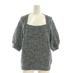 24SS ギマコットンムリネ トラペーズネックプルオーバーニット セーター 五分袖 F 紺 マルチカラー