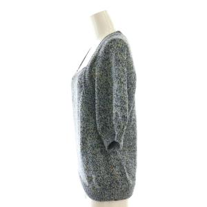 DES PRES 24SS ギマコットンムリネ トラペーズネックプルオーバーニット セーター 五分袖 F 紺 マルチカラー