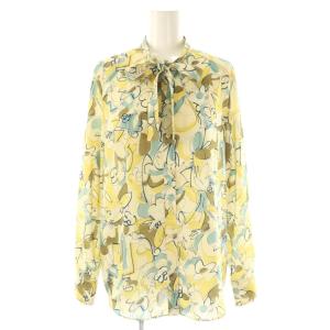 23SS メロウフラワープリントブラウス シャツ ボウタイ 36 黄色 マルチカラー /CX OS