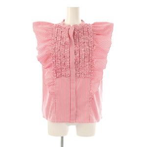 24SS Cotton Poplin Frill Sleeve Blouse ブラウス ノースリーブ ストライプ