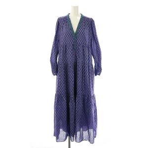 24SS Dia Check Print Tiered Dress ワンピース M ブルーパープル