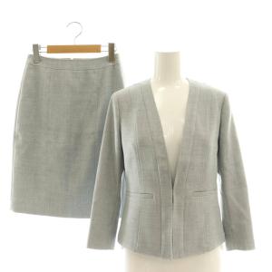 リネンライクストレッチ ノーカラージャケット スカート セットアップ スーツ 上下 34 グレー /AT