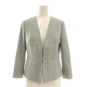 COUP DE CHANCE リネンライクストレッチ ノーカラージャケット スカート セットアップ スーツ 上下 34 グレー /AT