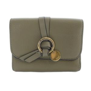 グレインレザー製 Alphabet スモール トリフォールド ウォレット 財布 三つ折り レザー カーキ