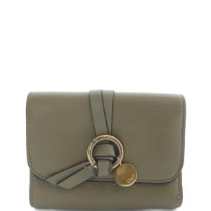 Chloe グレインレザー製 Alphabet スモール トリフォールド ウォレット 財布 三つ折り レザー カーキ