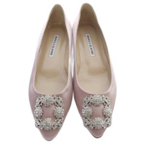 MANOLO BLAHNIK HANGISI サテンフラットシューズ 37 ピンク