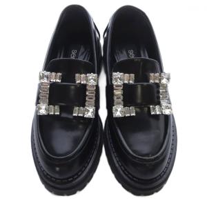 Sergio Rossi srPRINCE クリスタルバックル ローファー レザー 35.5 ブラック