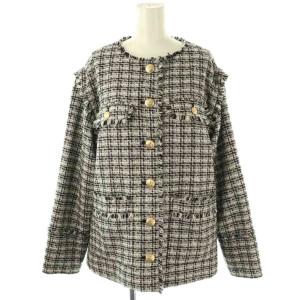 金ボタンツイードジャケット F オフホワイト ブラック /DO OS