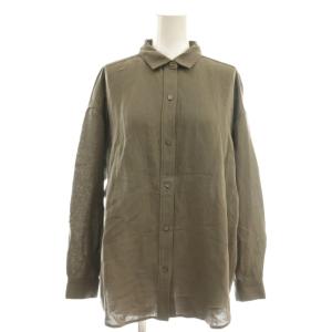 バンブーリネンシャツ スタンドカラー 長袖 M グレー /AT OS