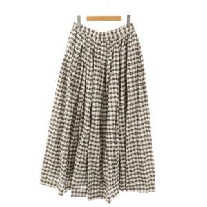 23SS オックススカート チェック フレア ロング M ホワイト ブラック /HK OS