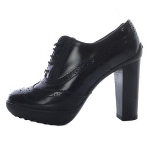 ブーティ ブーツ ショート ハイヒール ウィングチップ レースアップ レザー 37 ブラック /YO6