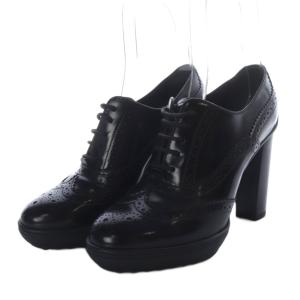 TOD'S ブーティ ブーツ ショート ハイヒール ウィングチップ レースアップ レザー 37 ブラック /YO6