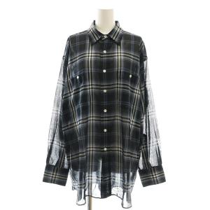 23SS コットンボイルチェックルーズシャツ 長袖 ネイビー ブラック /HK OS