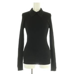 25SS レース襟ホールガーメント リブプルオーバー ニット カットソー 長袖 ブラック /MY OS